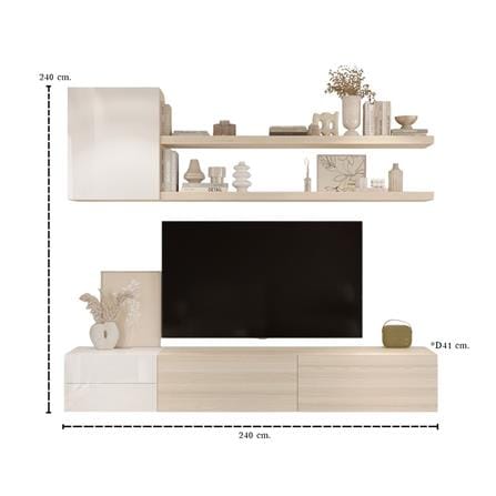 ชุดตู้วางทีวี SB BUILT IN WISEST 19238190 240 ซม. สีแคนยอนโอ๊ค/ขาว_3