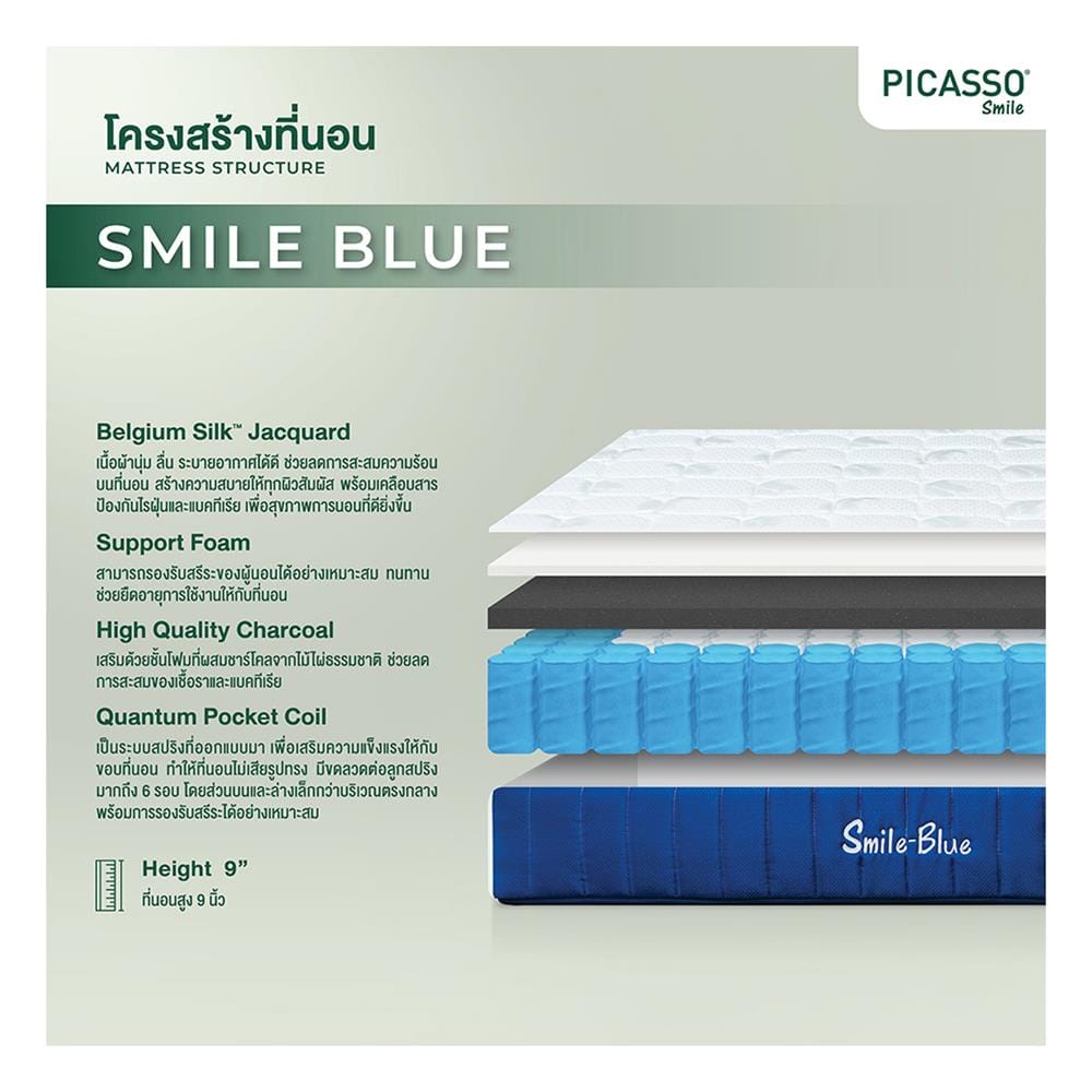 ที่นอนพ็อกเก็ตสปริง 3.5 ฟุต PICASSO COMFORT รุ่น SMILE BLUE