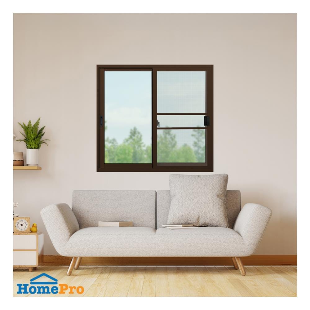 หน้าต่างบานเลื่อน อะลูมิเนียม S-S มุ้ง KPA ECO 120x110 ซม. สีชา