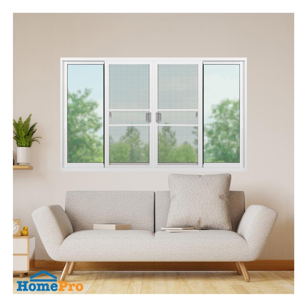 หน้าต่างบานเลื่อน อะลูมิเนียม F-S-S-F มุ้ง KPA 180x110 ซม. สีขาว