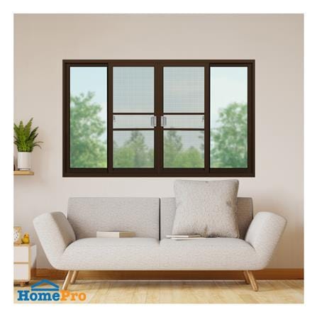 หน้าต่างบานเลื่อน อะลูมิเนียม F-S-S-F มุ้ง KPA 180x110 ซม. สีชา_1
