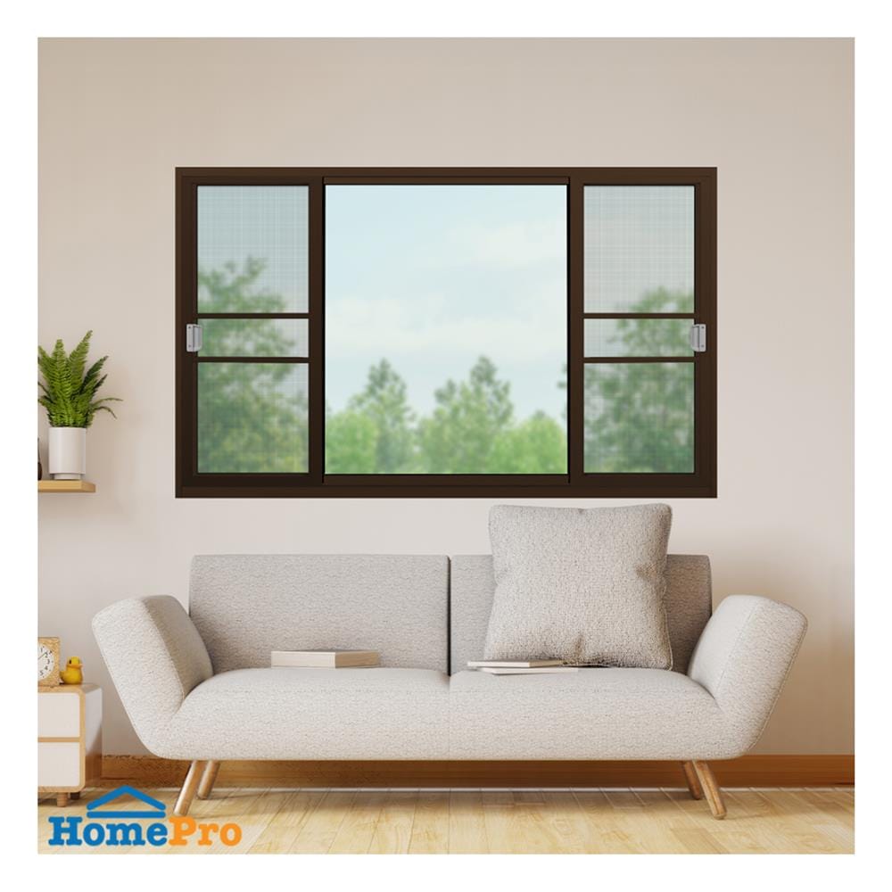 หน้าต่างบานเลื่อน อะลูมิเนียม S-F-S มุ้ง KPA 180x110 ซม. สีชา