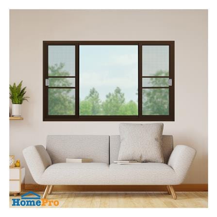 หน้าต่างบานเลื่อน อะลูมิเนียม S-F-S มุ้ง KPA 180x110 ซม. สีชา_1