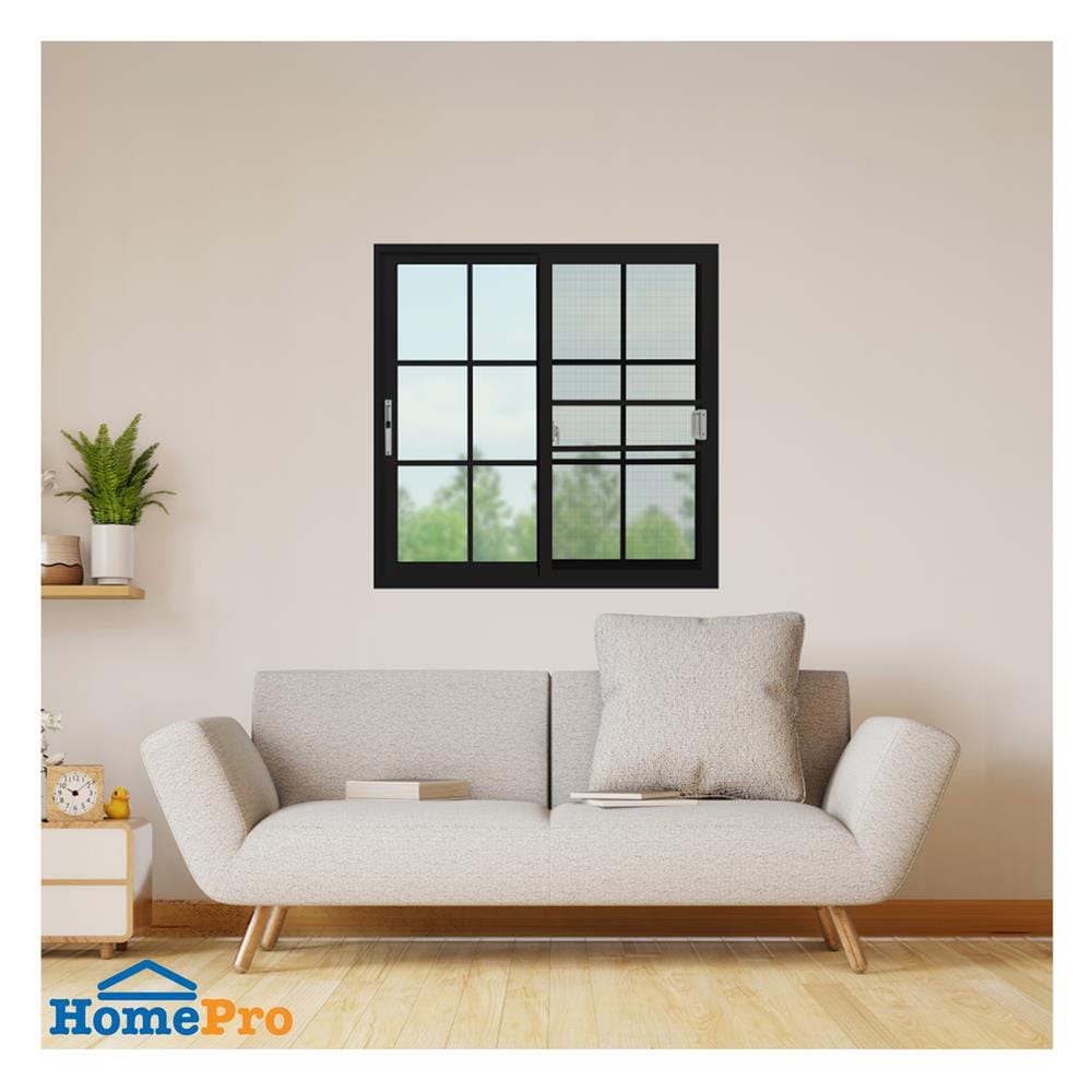 หน้าต่างบานเลื่อน อะลูมิเนียม S-S มุ้ง KPA 6 ฟัก 100x100 ซม. สีดำ
