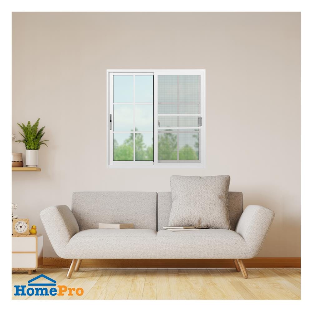 หน้าต่างบานเลื่อน อะลูมิเนียม S-S มุ้ง KPA 6 ฟัก 100x100 ซม. สีขาว