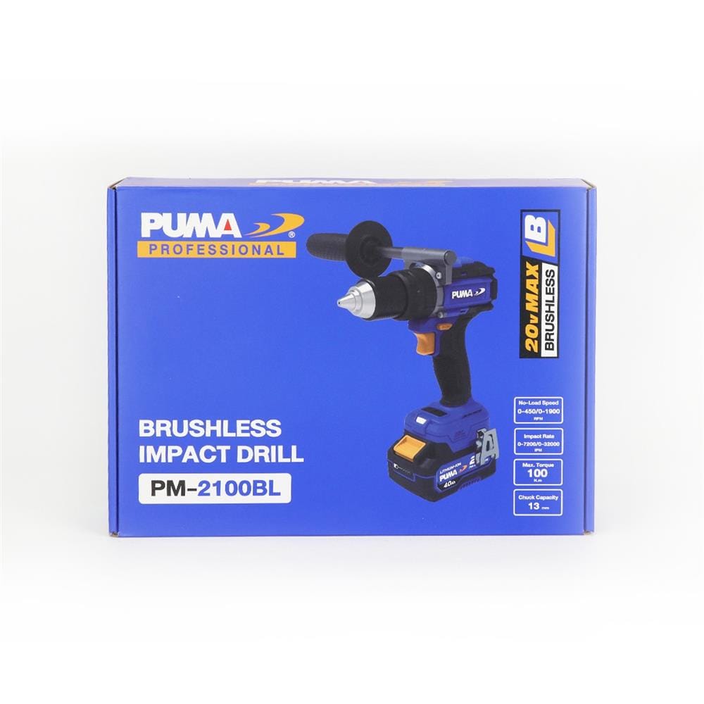 สว่านกระแทกไร้สาย (พร้อมแบตเตอรี่) PUMA PM-2100BL 20 โวลต์
