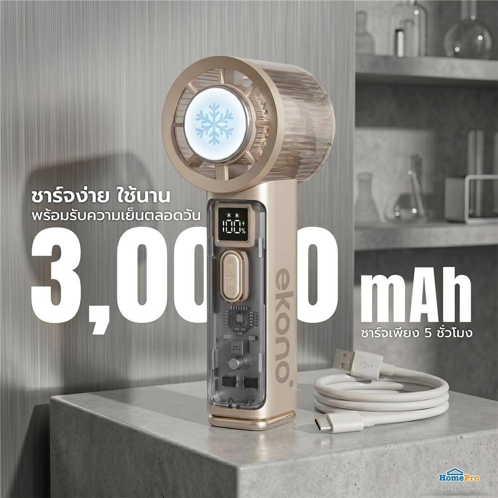 พัดลมพกพา 1.6 นิ้ว EKONO EK-PTB19CM สีครีม