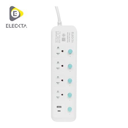 รางปลั๊กไฟ 4 ช่อง 5 สวิตซ์ 1 USB-A 1 USB-C ELECKTA 16 แอมป์ 3 ม._0