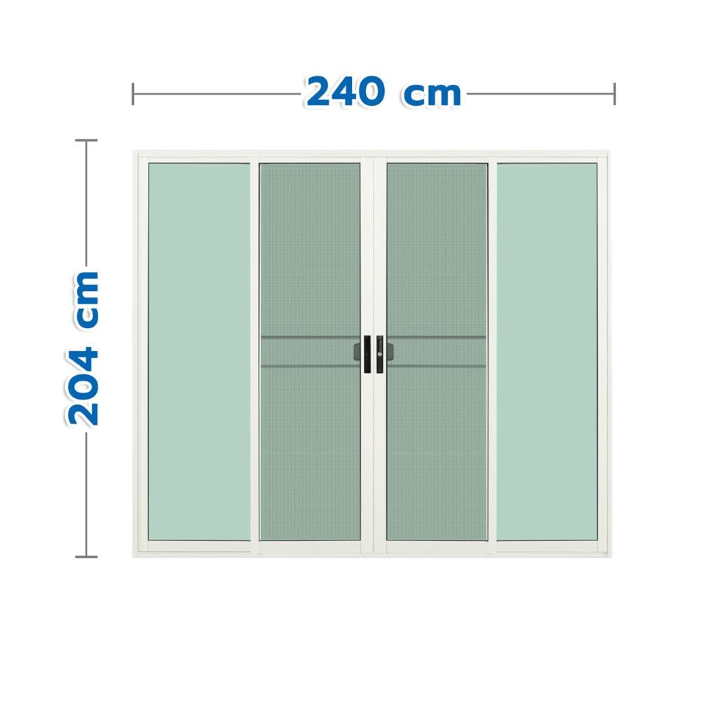 ประตูบานเลื่อน อะลูมิเนียม F-S-S-F มุ้ง KPA 240x204 ซม. สีขาว