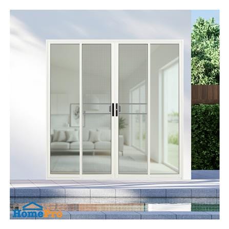 ประตูบานเลื่อน อะลูมิเนียม F-S-S-F มุ้ง KPA 200x204 ซม. สีขาว_1