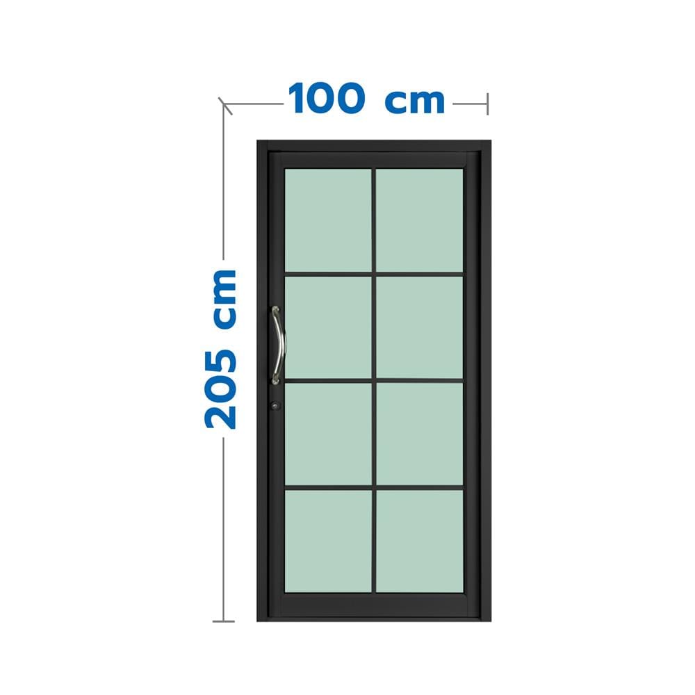 ประตูบานสวิงเดี่ยว อะลูมิเนียม 8 ฟัก KPA 100x205 ซม. สีดำ
