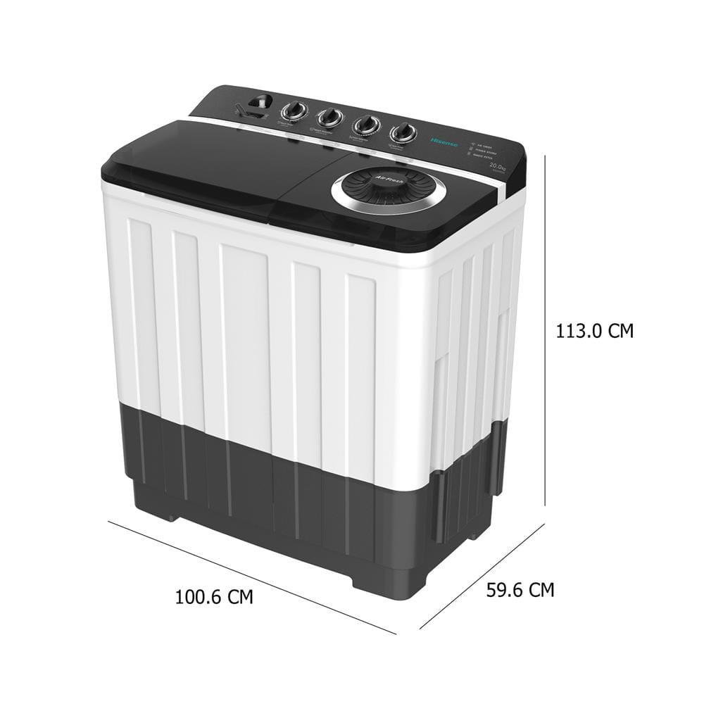 เครื่องซักผ้า 2 ถัง HISENSE WS200D10 20 กก. สีขาว-ดำ