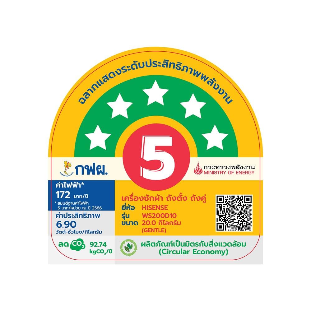 เครื่องซักผ้า 2 ถัง HISENSE WS200D10 20 กก. สีขาว-ดำ