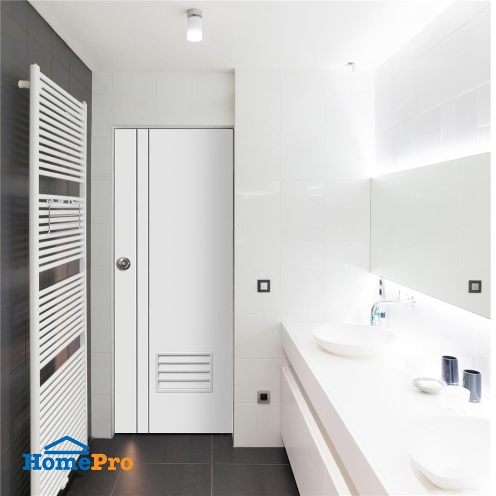 ประตูห้องน้ำ UPVC ไม่เจาะลูกบิด ECO-DOOR PG2 มีเกล็ด เซาะร่อง 70x180 ซม. สีขาว