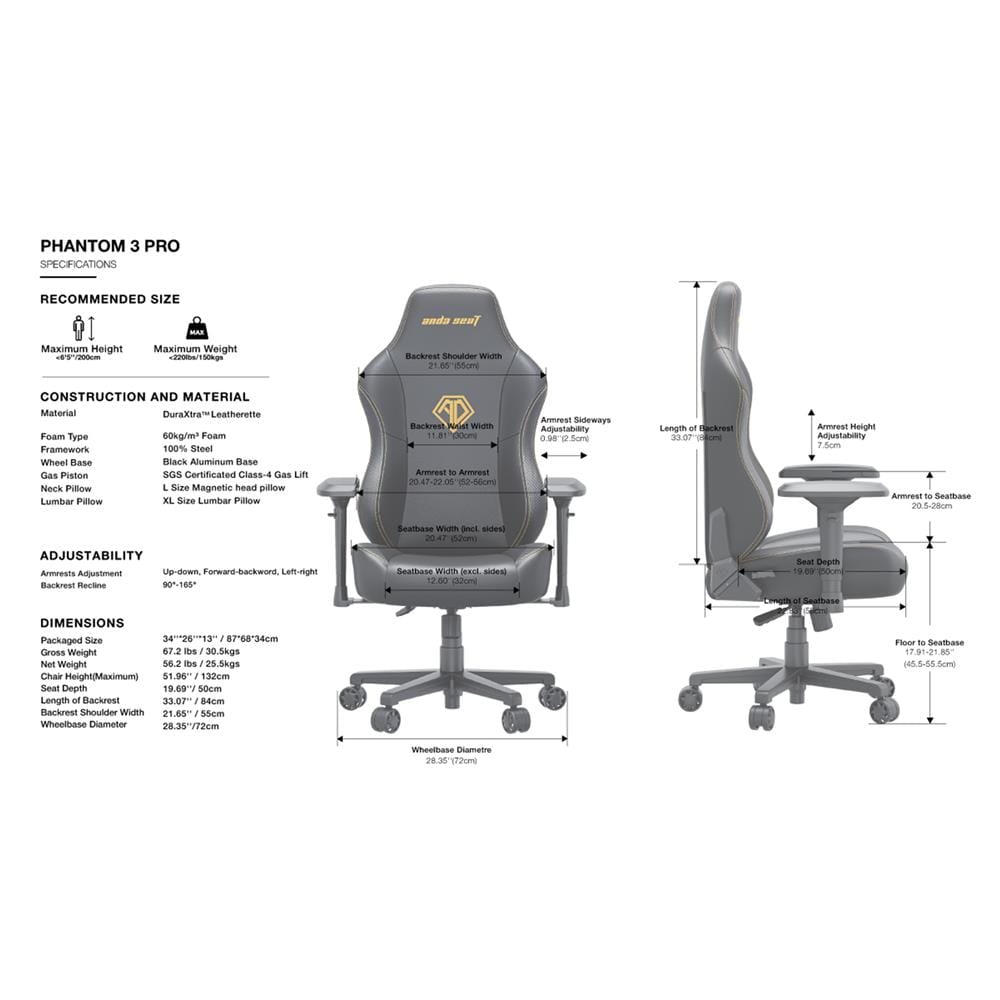 เก้าอี้เกมมิ่ง ANDA SEAT PHANTHOM 3 PRO SIZE L สีดำ
