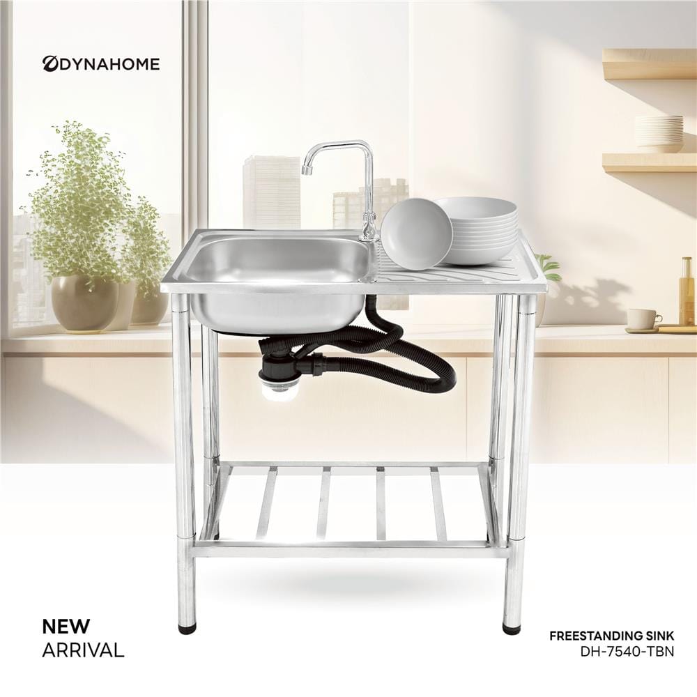 ซิงค์ขาตั้ง 1 หลุม 1 ที่พัก DYNA HOME DH-7540-TBN สีเงิน
