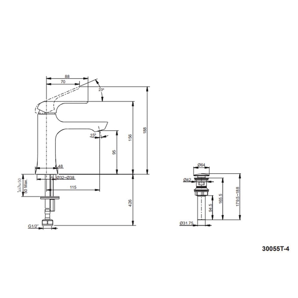 ก๊อกอ่างล้างหน้าเดี่ยว KOHLER K-30055T-4CD-CP
