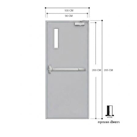 ชุดประตูเหล็กทนไฟ กระจก VECO 90x200 ซม. สีเทา (เปิดด้านขวา ออกด้านนอก)_5