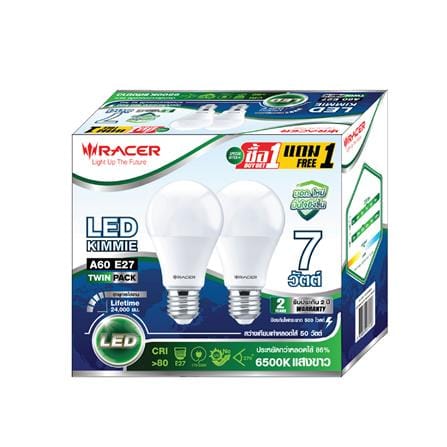 หลอด LED RACER A60 KIMMIE 7 วัตต์ DAYLIGHT E27 (แพ็ก 2 ชิ้น)_1