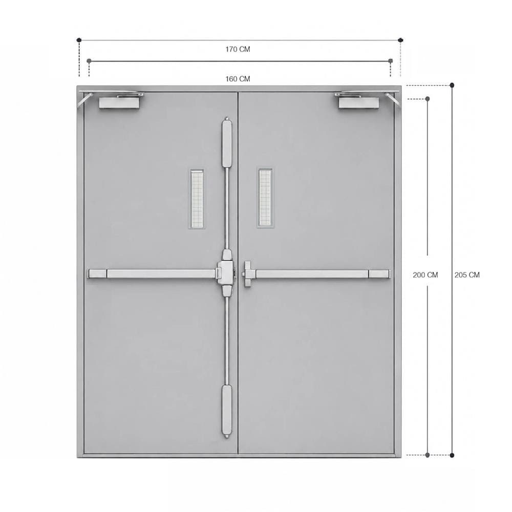 ชุดประตูเหล็กทนไฟ กระจกเสริมลวด VECO 160x200 ซม. สีเทา