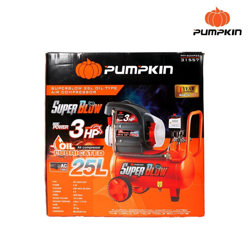 ปั๊มลมโรตารี่ PUMPKIN PTT-S3HP25 3 แรงม้า 25 ลิตร