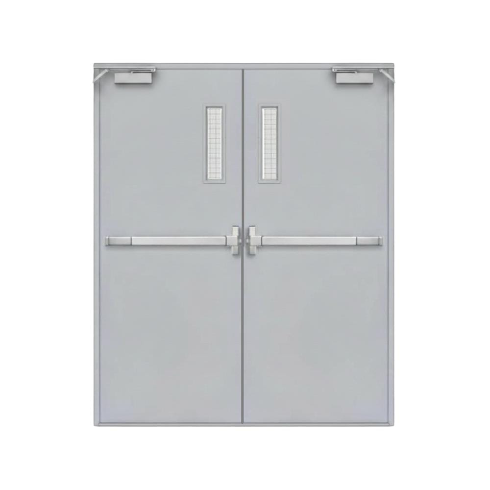ชุดประตูเหล็กทนไฟ กระจกเสริมลวด VECO 200x200 ซม. สีเทา