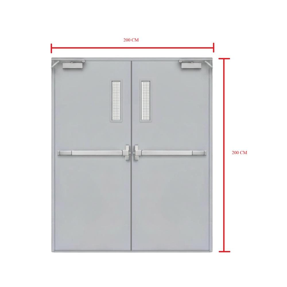ชุดประตูเหล็กทนไฟ กระจกเสริมลวด VECO 200x200 ซม. สีเทา