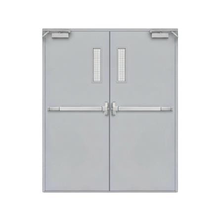 ชุดประตูเหล็กทนไฟ กระจกเสริมลวด VECO 200x200 ซม. สีเทา_0