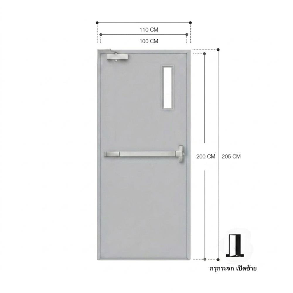 ชุดประตูเหล็กทนไฟ กระจก VECO 100x200 ซม. สีเทา (เปิดด้านซ้าย ออกด้านนอก)