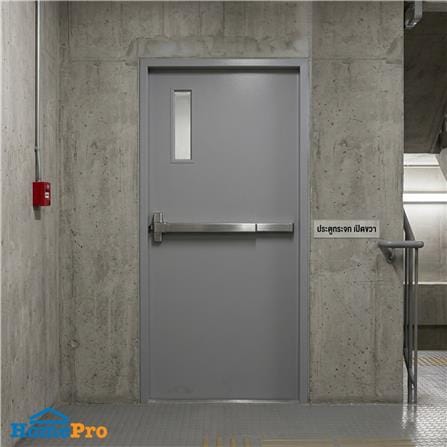 ชุดประตูเหล็กทนไฟ กระจก VECO 80x200 ซม. สีเทา (เปิดด้านขวา ออกด้านนอก)_2