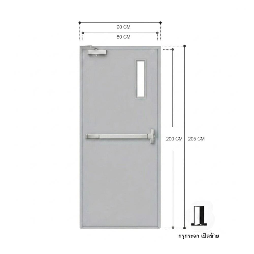 ชุดประตูเหล็กทนไฟ กระจก VECO 80x200 ซม. สีเทา (เปิดด้านซ้าย ออกด้านนอก)