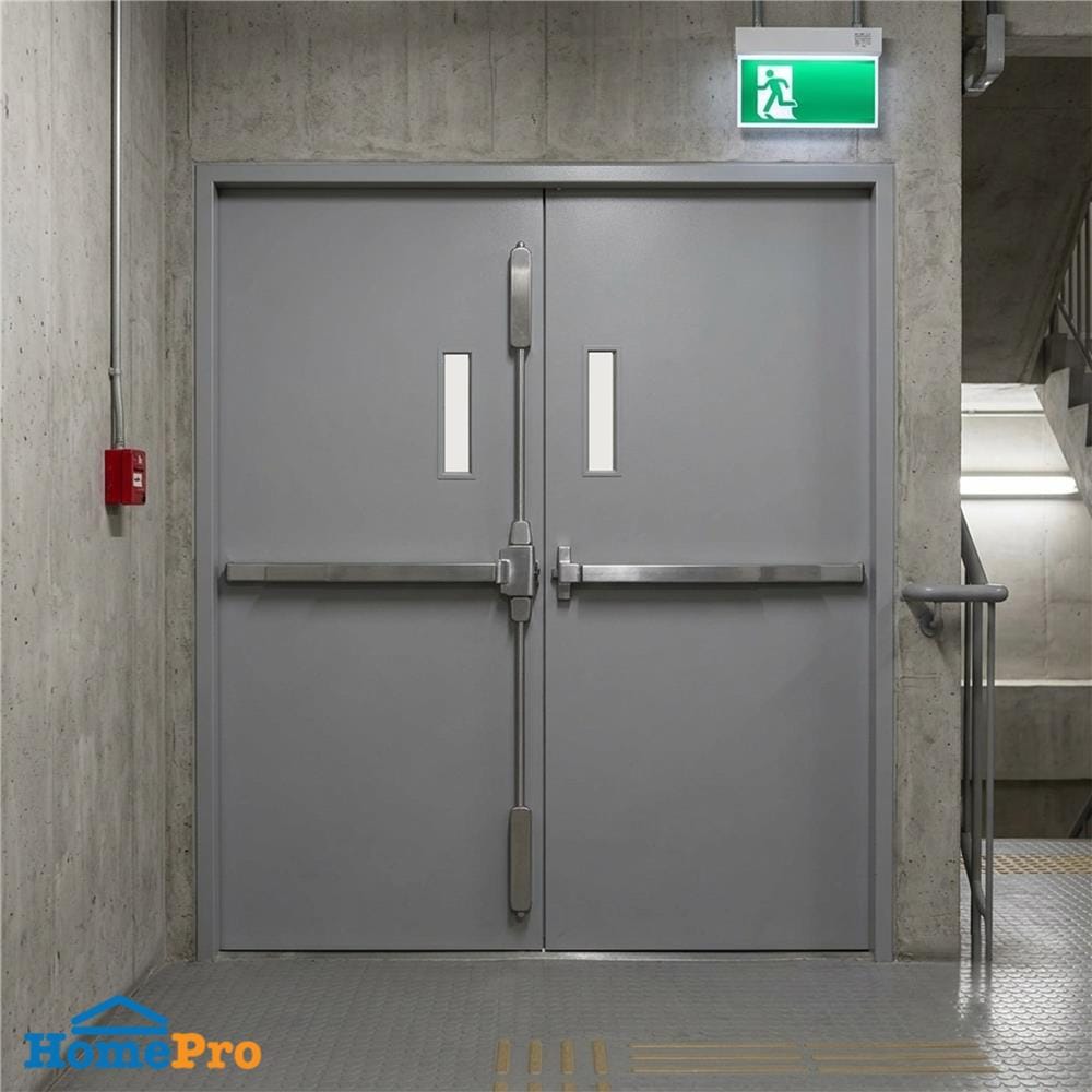 ชุดประตูเหล็กทนไฟ กระจก VECO 160x200 ซม. สีเทา