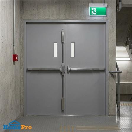 ชุดประตูเหล็กทนไฟ กระจก VECO 160x200 ซม. สีเทา_1