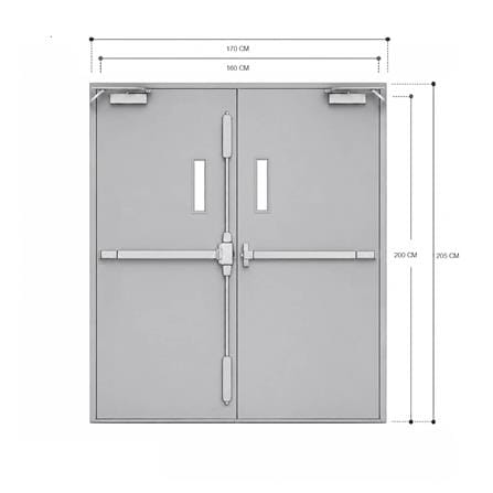 ชุดประตูเหล็กทนไฟ กระจก VECO 160x200 ซม. สีเทา_4