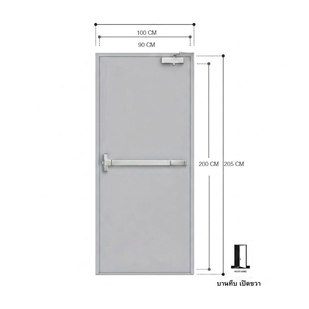 ชุดประตูเหล็กทนไฟ VECO 90x200 ซม. สีเทา (เปิดด้านขวา ออกด้านนอก)