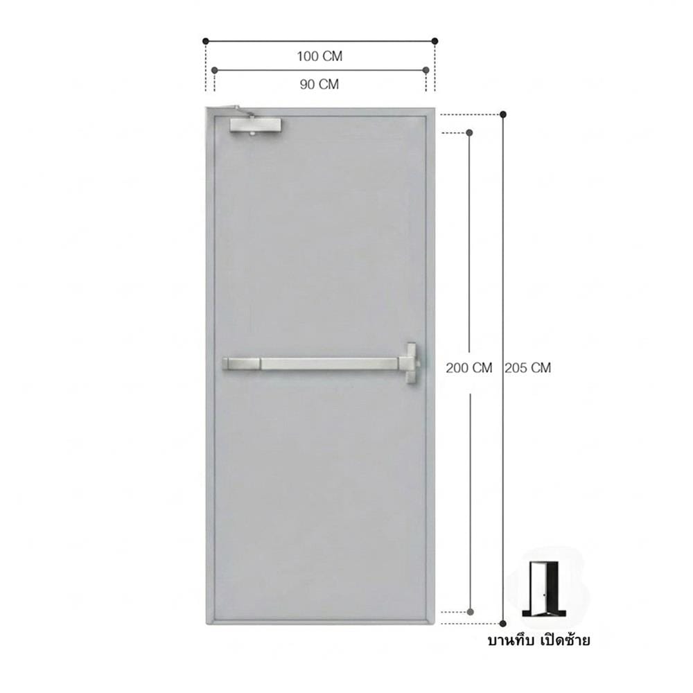 ชุดประตูเหล็กทนไฟ VECO 90x200 ซม. สีเทา (เปิดด้านซ้าย ออกด้านนอก)