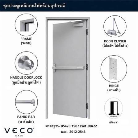 ชุดประตูเหล็กทนไฟ VECO 100x200 ซม. สีเทา (เปิดด้านขวา ออกด้านนอก)_3