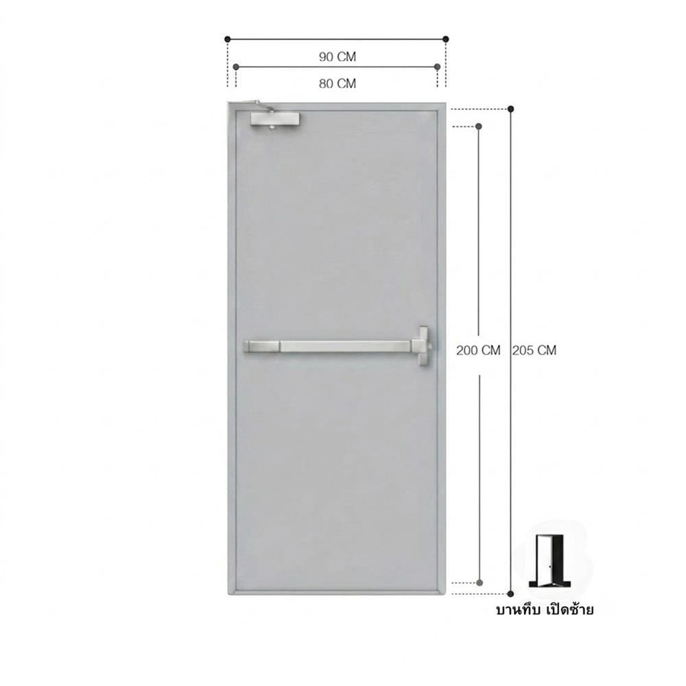 ชุดประตูเหล็กทนไฟ VECO 80x200 ซม. สีเทา (เปิดด้านซ้าย ออกด้านนอก)