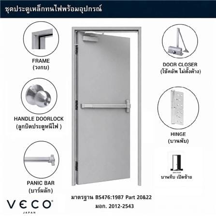 ชุดประตูเหล็กทนไฟ VECO 80x200 ซม. สีเทา (เปิดด้านซ้าย ออกด้านนอก)_3