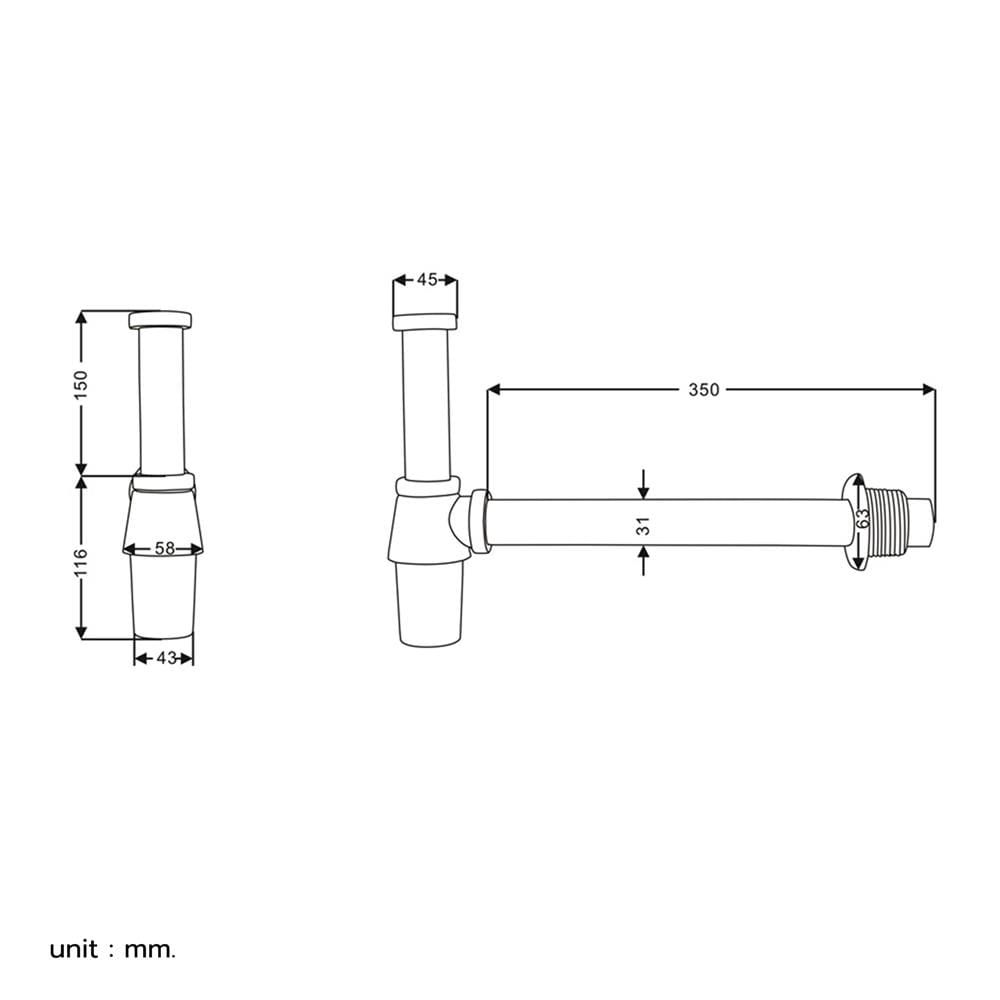 ท่อน้ำทิ้งอ่างล้างหน้ากระปุก RASLAND RA T912-T15-35 35 ซม.