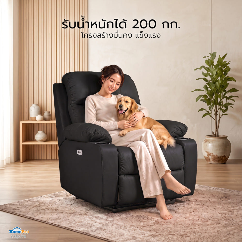 เก้าอี้ปรับนอนไฟฟ้า FURDINI COMPLETE/PET FRIENDLY สีดำ