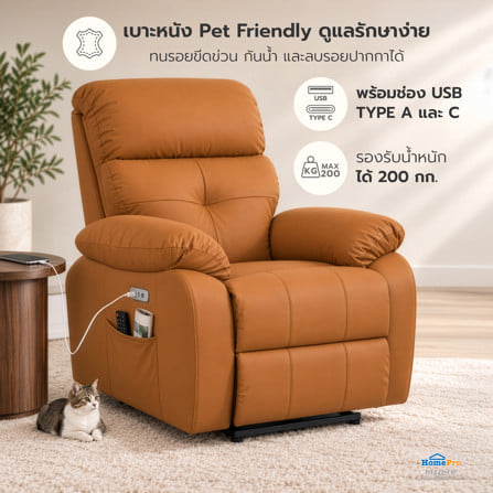 เก้าอี้ปรับนอนไฟฟ้า FURDINI CHARLIE/PET FRIENDLY สีน้ำตาล_7