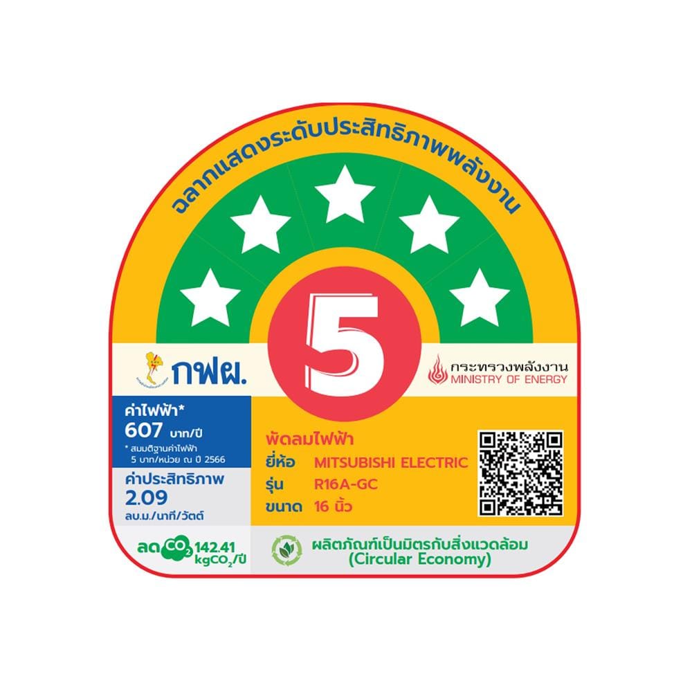 พัดลมสไลด์ 16 นิ้ว MITSUBISHI R16A-GC HP-PG สีเขียว