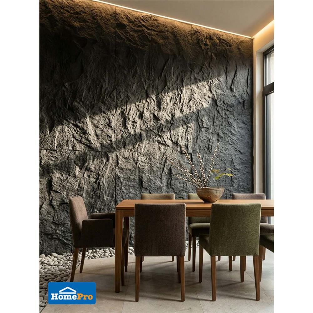 แผ่นตกแต่งผนัง PU 60x120 ซม. TARA STONE BLACK