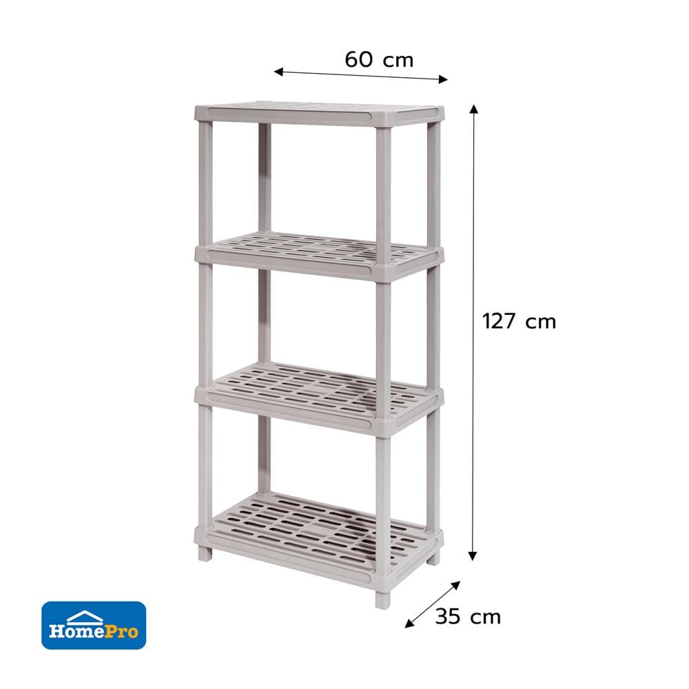 ชั้นพลาสติก 4 ชั้น STACKO 60x35x127 ซม. สีเทาอ่อน