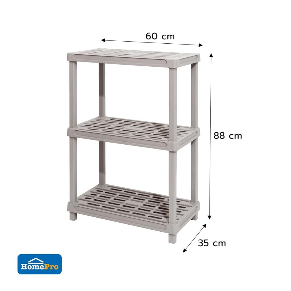 ชั้นพลาสติก 3 ชั้น STACKO 60x35x88 ซม. สีเทาอ่อน