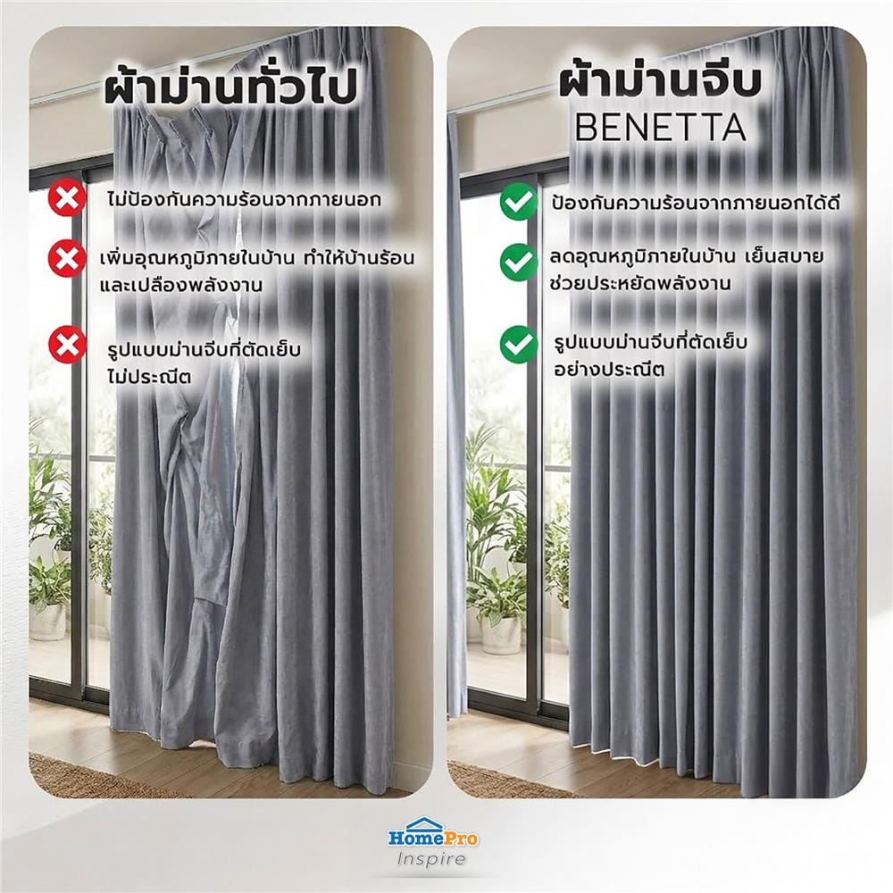 ผ้าม่านจีบ BENETTA KARL UV 160x220 ซม. สีเทา