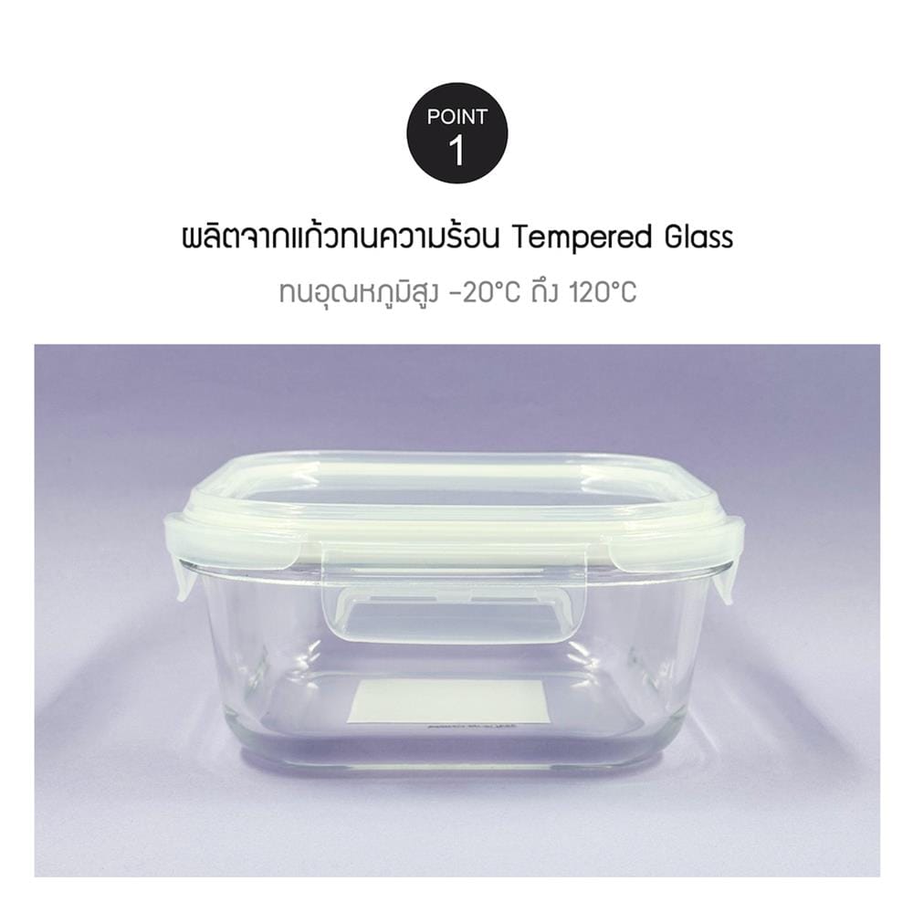 กล่องอาหารแก้ว LOCKNLOCK THE CLEAR 0.32 ลิตร สีขาว/ใส