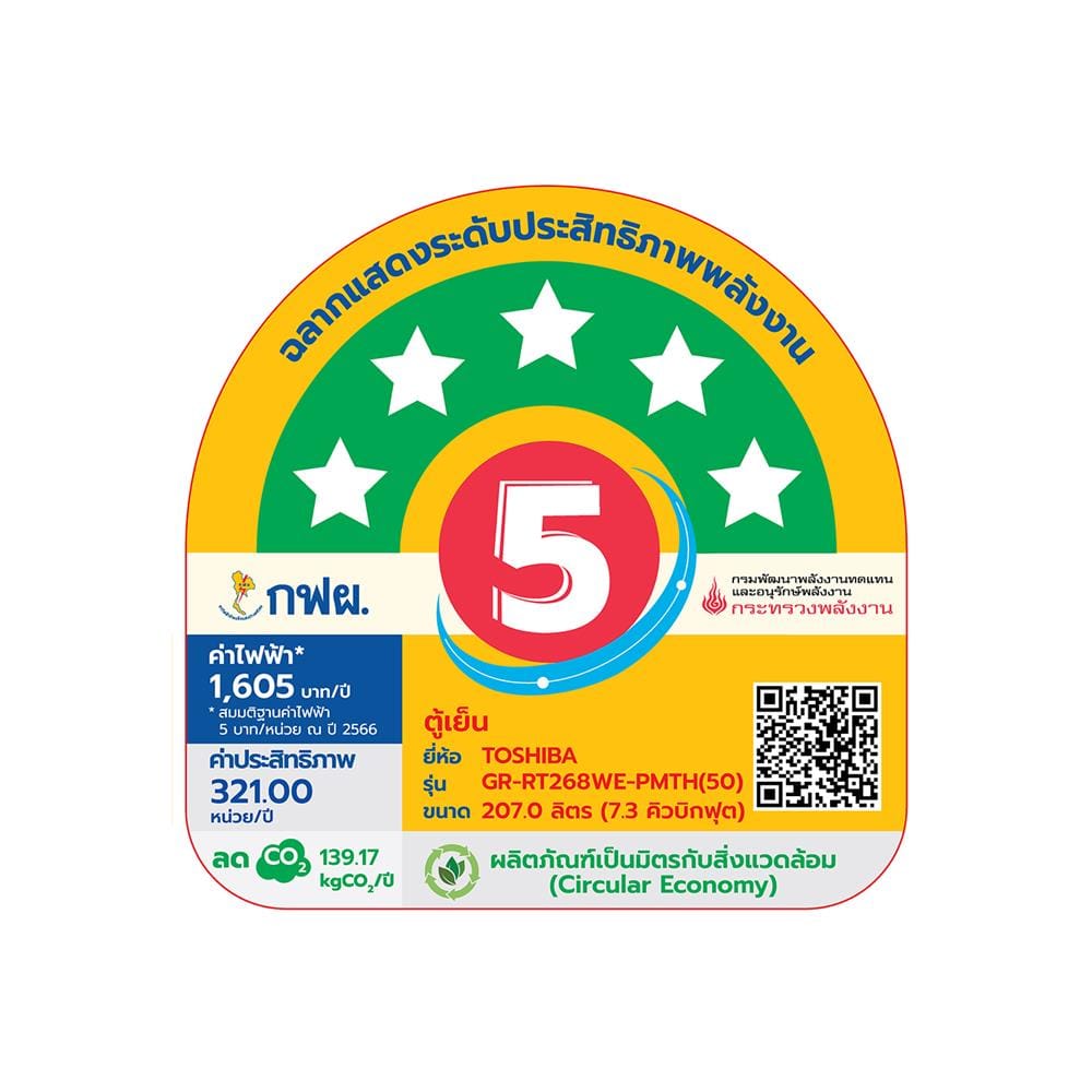 ตู้เย็น 2 ประตู TOSHIBA GR-RT268WE-PMTH(50) 7.3 คิว สีเงินเข้ม