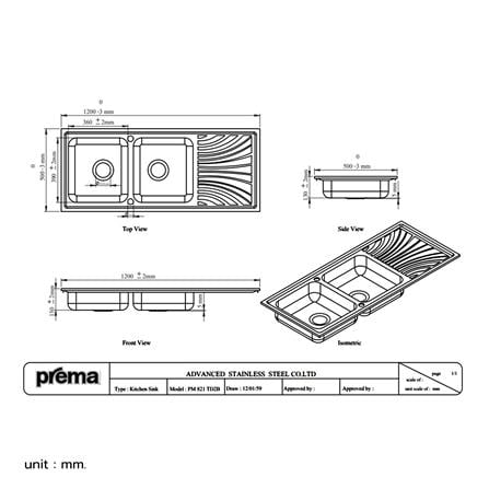 ซิงค์ฝัง 2 หลุม 1 ที่พัก PREMA PM821TD2B 120 ซม. สีเงิน_1